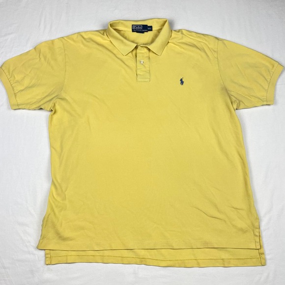 Polo Ralph Lauren Mens XXL Yellow Short Sleeve Pique Polo Shirt Blue Pony Logo - Picture 2 of 8